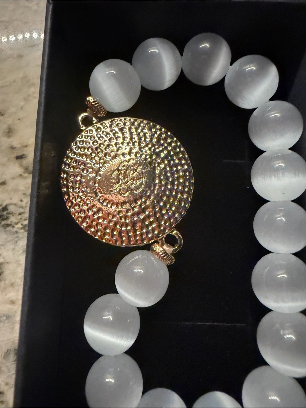 Kirks Folly White Cat's Eye Bead Bracelet with Aurora Rhinestone Cameo - Picture 3 of 3